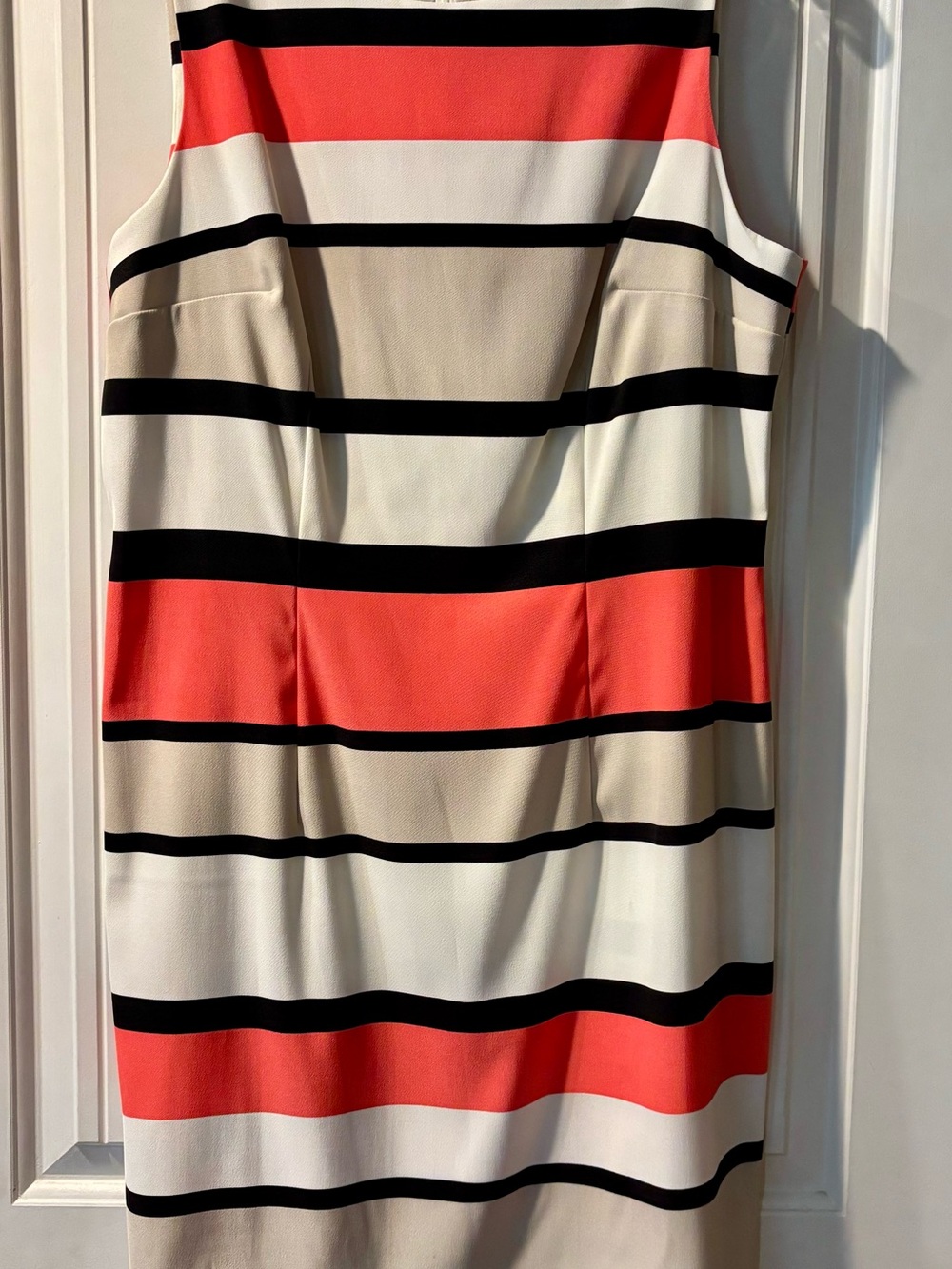 Alyx Coral, Black and Cream Striped Midi Sheath Dress